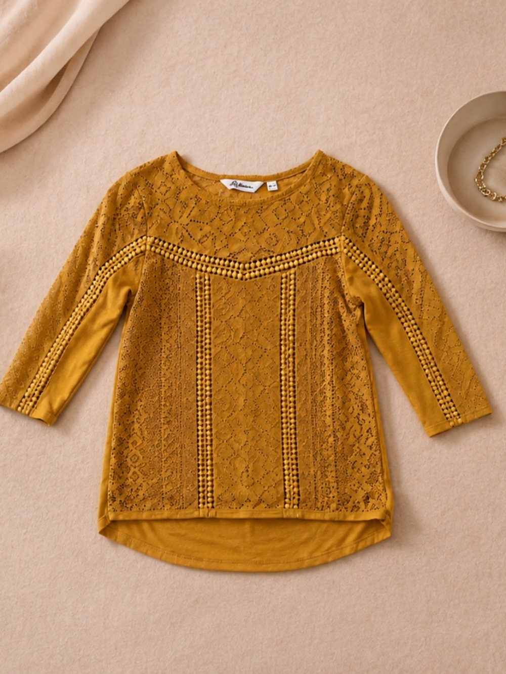 Reitmans Mustard Yellow Boho Crochet Knit Top XS
